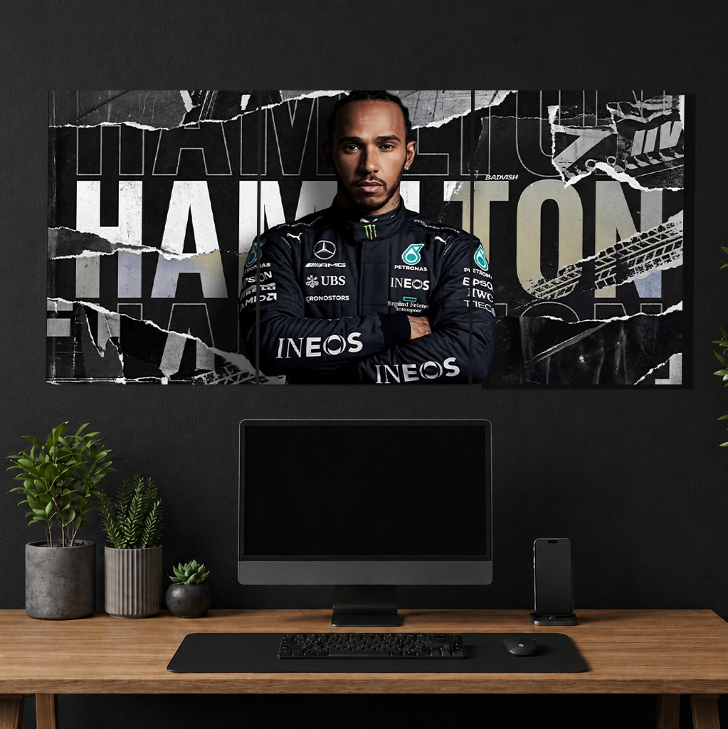 Lewis Hamilton 3-Piece Metal Wall Art