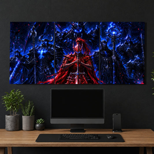 Sung Jin-woo Shadow Army 3-piece metal wall art from Solo Leveling with Igris, front view