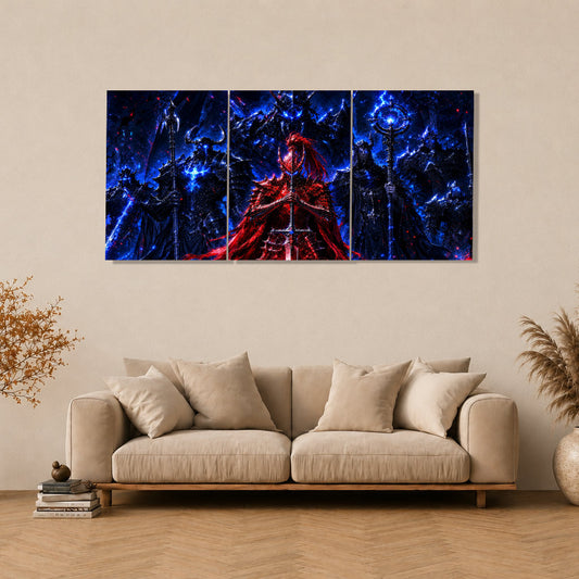 Sung Jin-woo Shadow Army 3-piece metal wall art from Solo Leveling in a living room