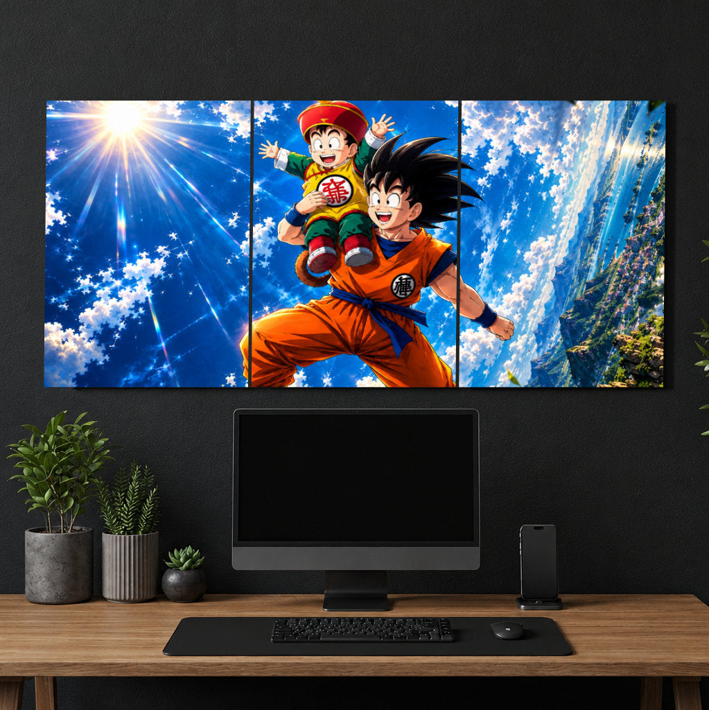 Goku and Goten 3-piece metal wall art from Dragon Ball Z, front view